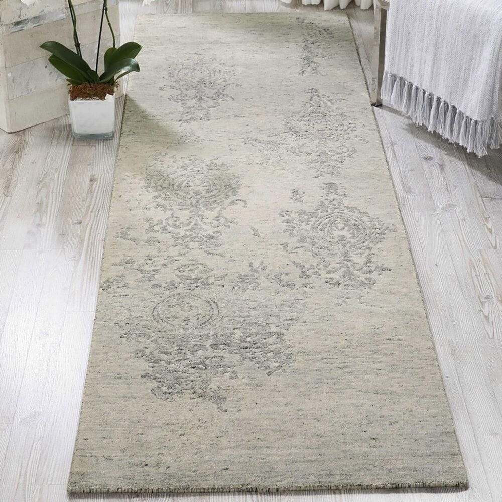 Nourison Silk Shadows 2&#39;3&quot; x 8&#39; Ivory and Silver Runner, , large