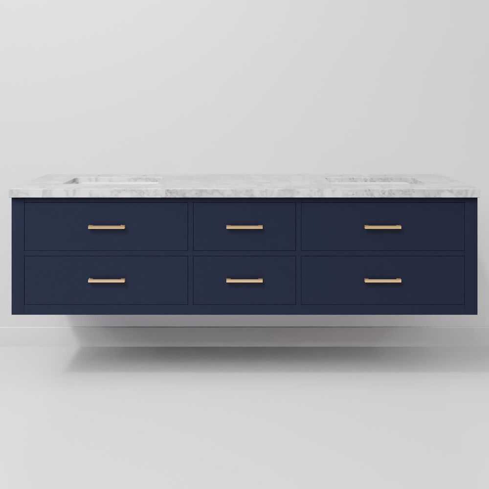 Lexora Home Castor 72" Double Bathroom Vanity in Blue with 2 cm White Carrara Marble Top and Rectangular Sinks, , large