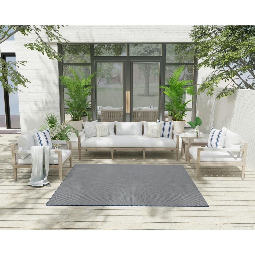 Nourison Courtyard Ivory and Blue 6&#39; Square Indoor/Outdoor Area Rug, , large