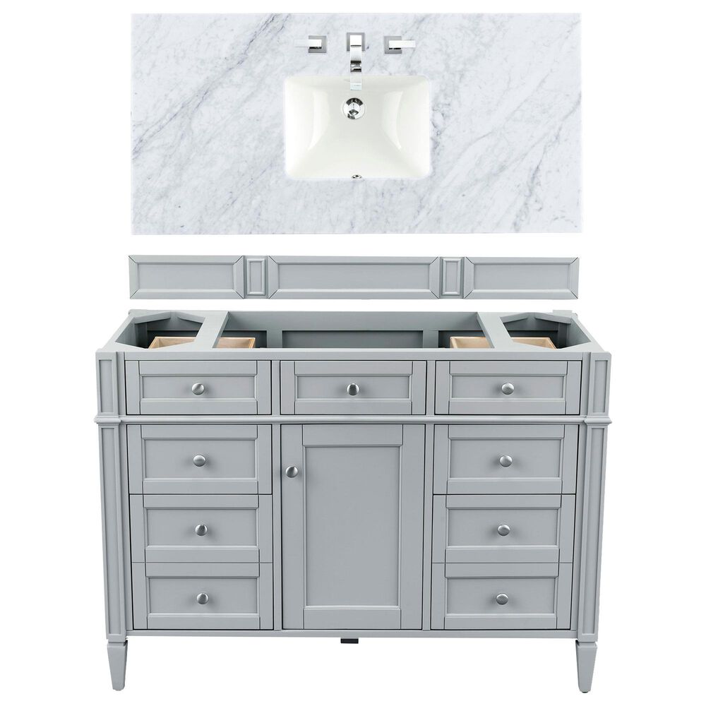 James Martin Vanities Brittany 48" Single Bathroom Vanity in Urban Gray with 3 cm Carrara White Marble Top and Rectangle Sink, , large
