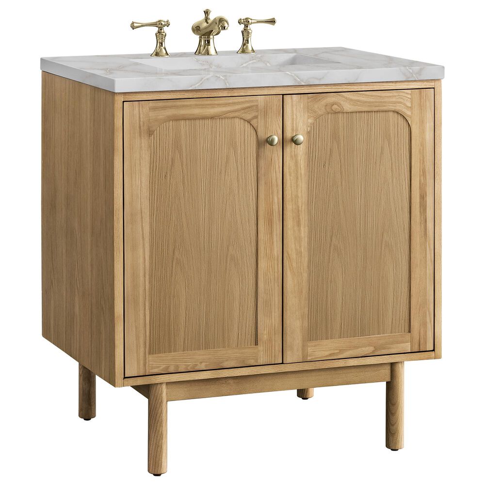 James Martin Vanities Laurent 30" Single Bathroom Vanity in Light Natural Oak with 3 cm Victorian Silver Quartz Top and Rectangular Sink, , large