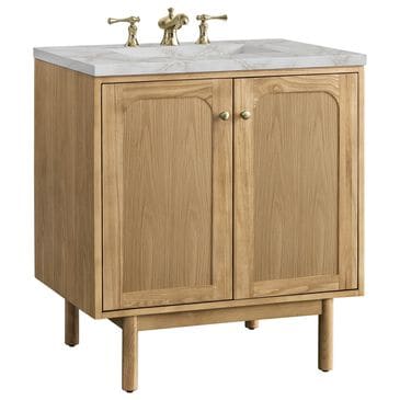 James Martin Vanities Laurent 30" Single Bathroom Vanity in Light Natural Oak with 3 cm Victorian Silver Quartz Top and Rectangular Sink, , large