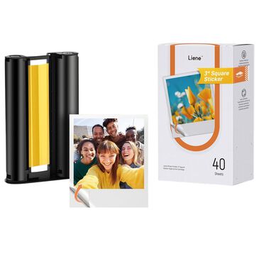 Liene Amber 40-Sheet 3" x 3" Sticky Photo Paper and Ink Cartridge in White, , large