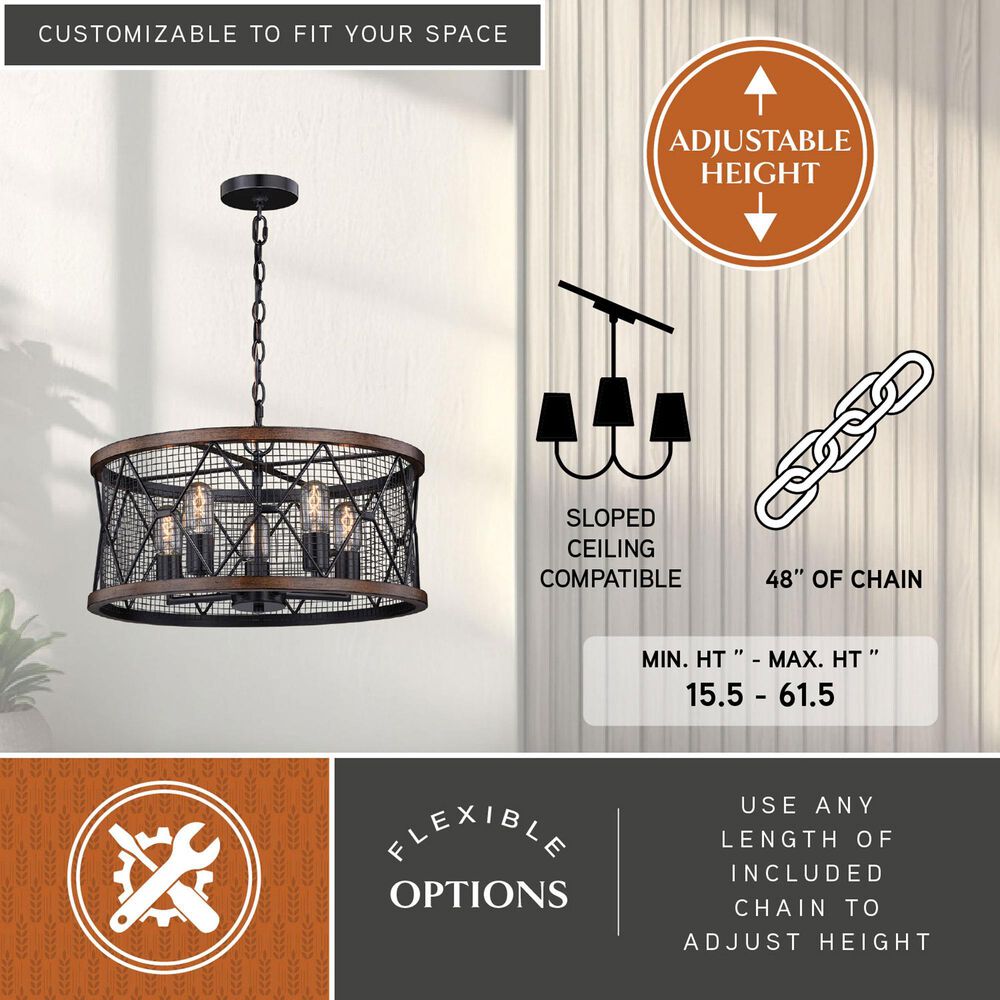 Vaxcel Bremerton 5-Light Chandelier in Black and Burnished Teak, , large