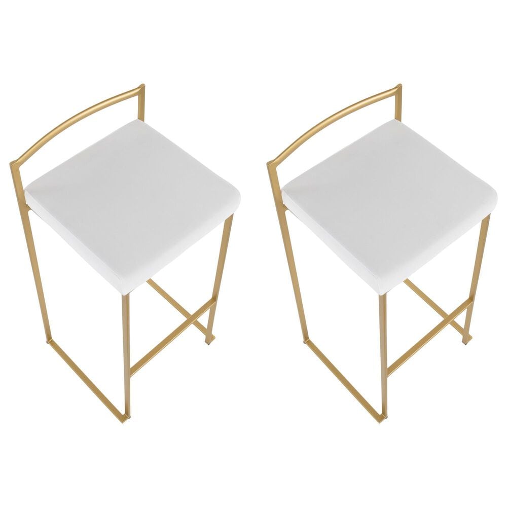 Lumisource Fuji Stackable Barstool with White Velvet Cushion in Gold &#40;Set of 2&#41;, , large