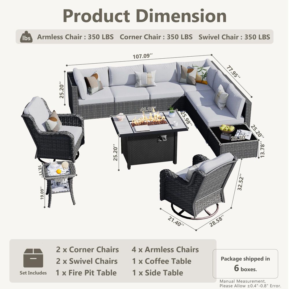 HOMLUX 11-Piece Patio Sectional Set in Gray, , large