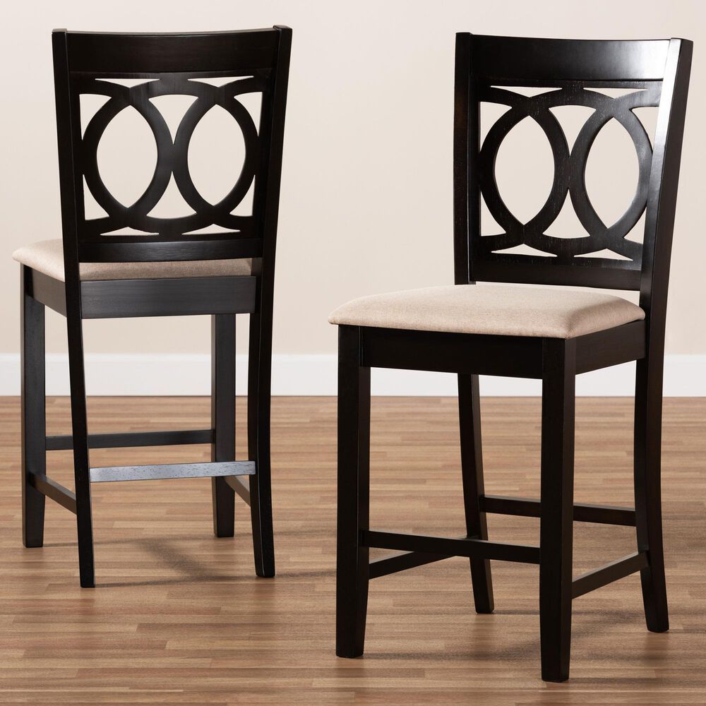 Baxton Studio Lenoir Counter Height Pub Chair with Sand Cushion in Espresso Brown (Set of 2), , large