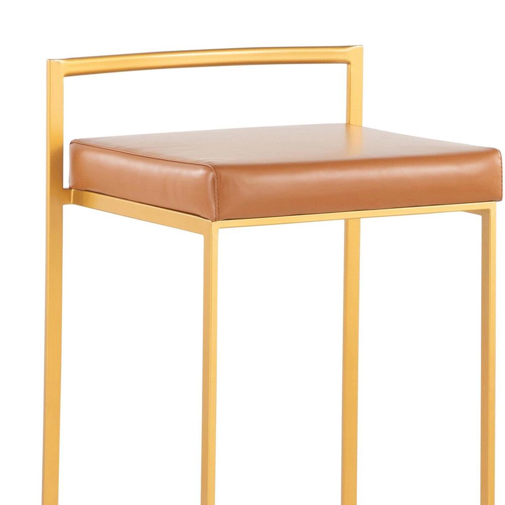 LumiSource Fuji 26" Stacker Counter Stool with Camel Upholstery in Gold (Set of 2), , large