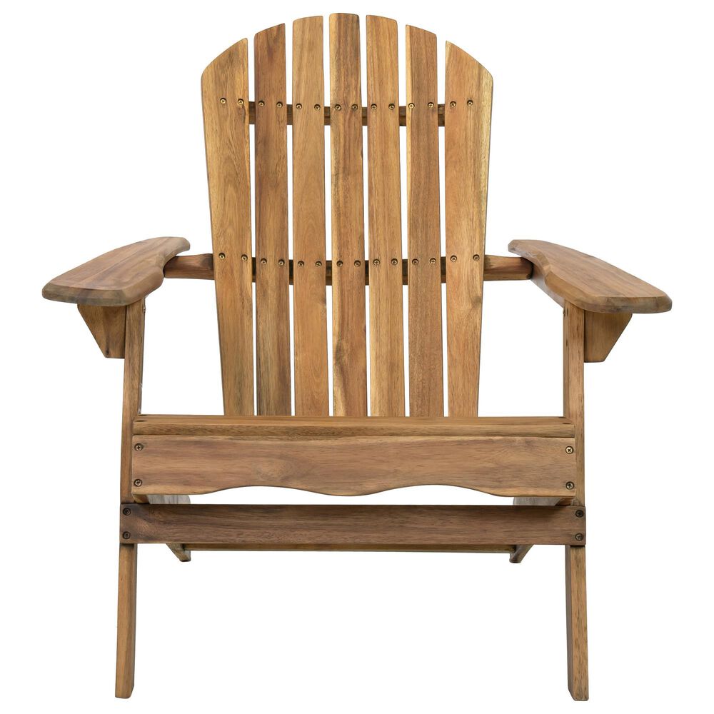 Hearth and Haven Outdoor Folding Adirondack Chair with Slatted Back and Wide Armrests in Teak, , large