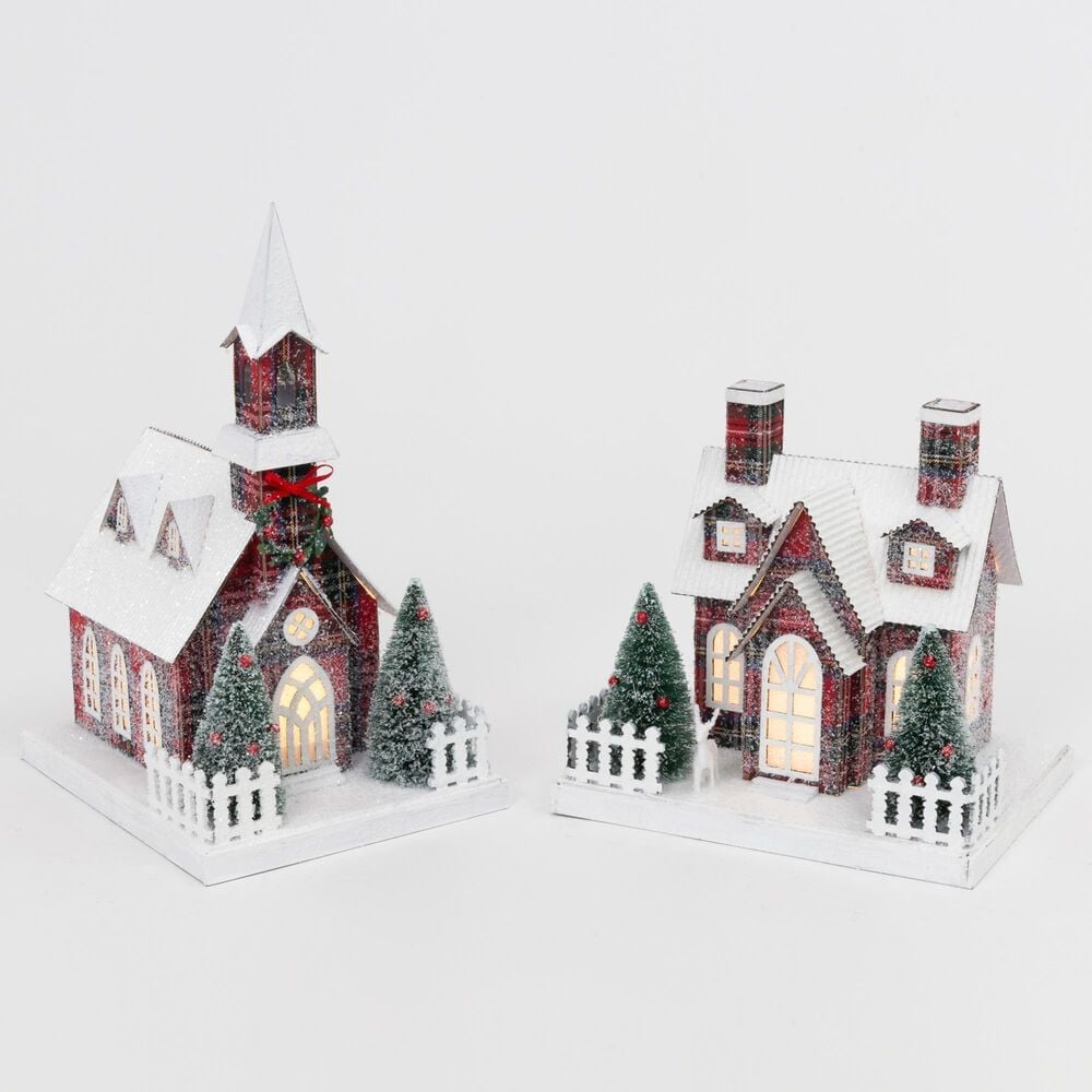 The Gerson Company 2-Piece Assorted Battery-Operated Lighted Paper Church Tabletop Decor Set in Assort, , large