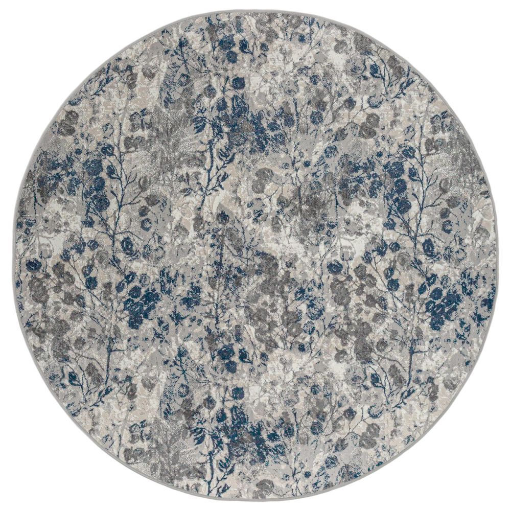Radici USA Livigno Floral 7"10" Round Blue Area Rug, , large
