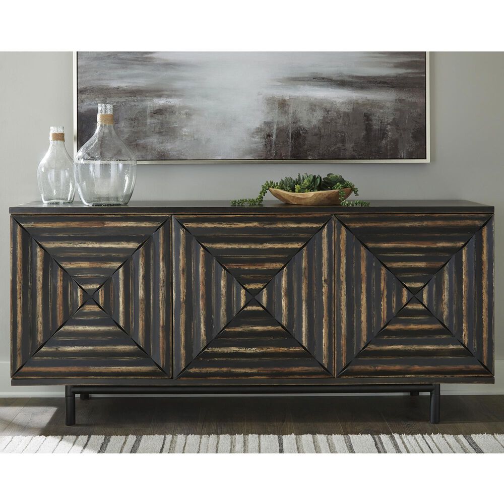 Ashley Fair Ridge Accent Cabinet in Distressed Black and Black, , large