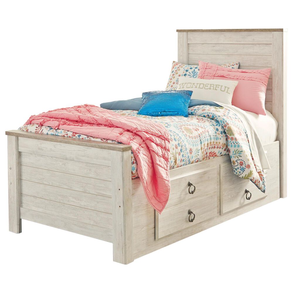 Ashley Willowton 4-Piece Twin Storage Bedroom Set in Whitewash, , large