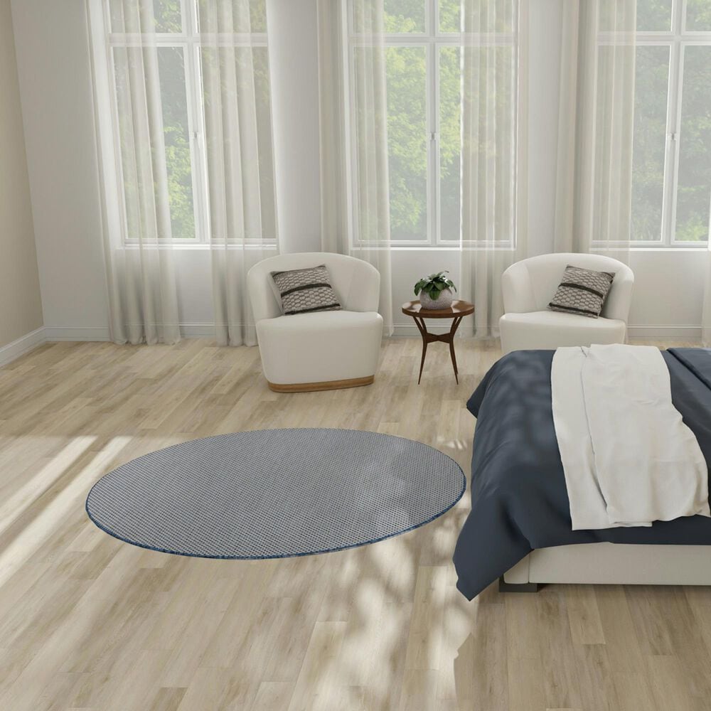 Nourison Courtyard Ivory and Blue 5&#39; Round Indoor/Outdoor Area Rug, , large