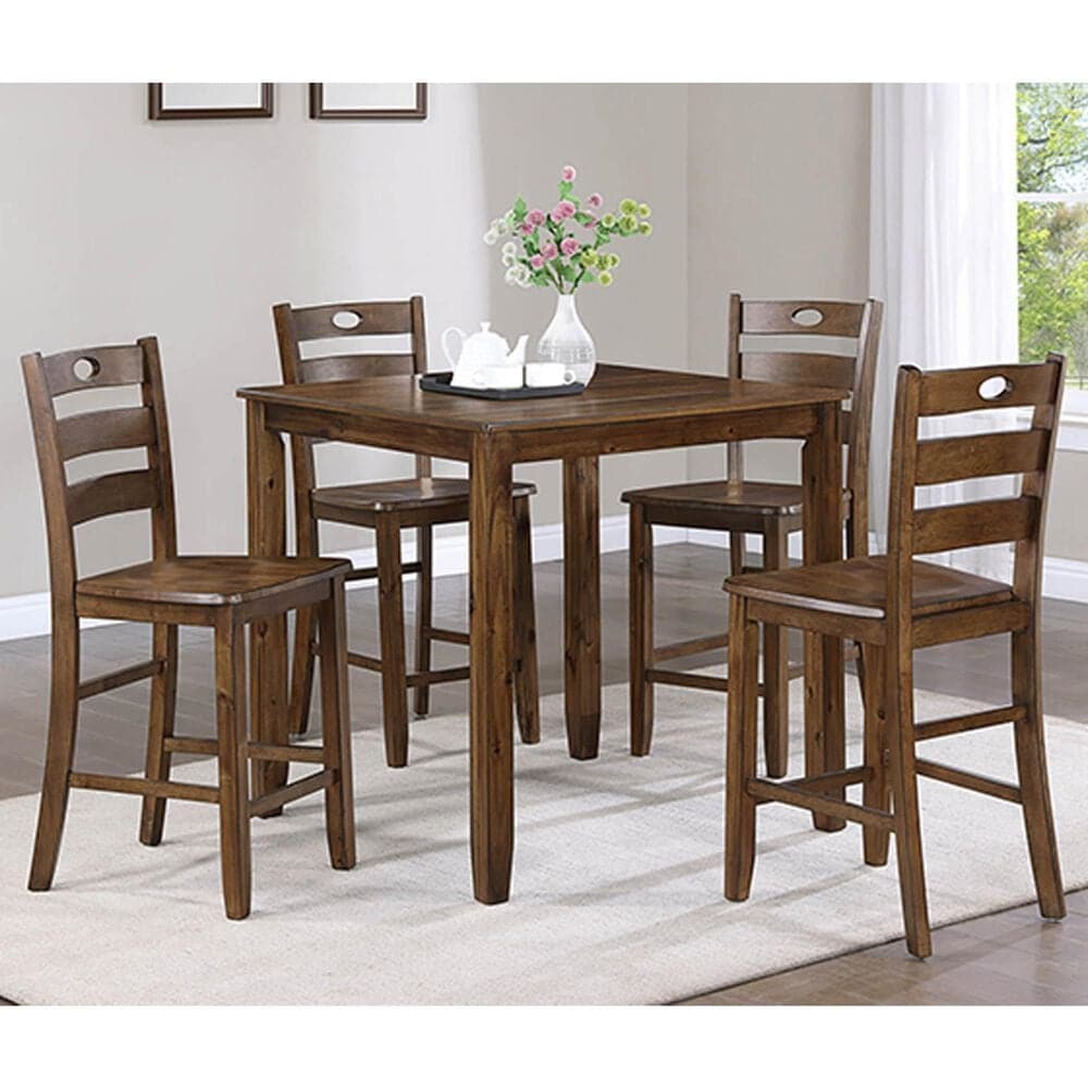 Crown Mark Ashborn 5-Piece Square Counter Height Table Set in Brown, , large