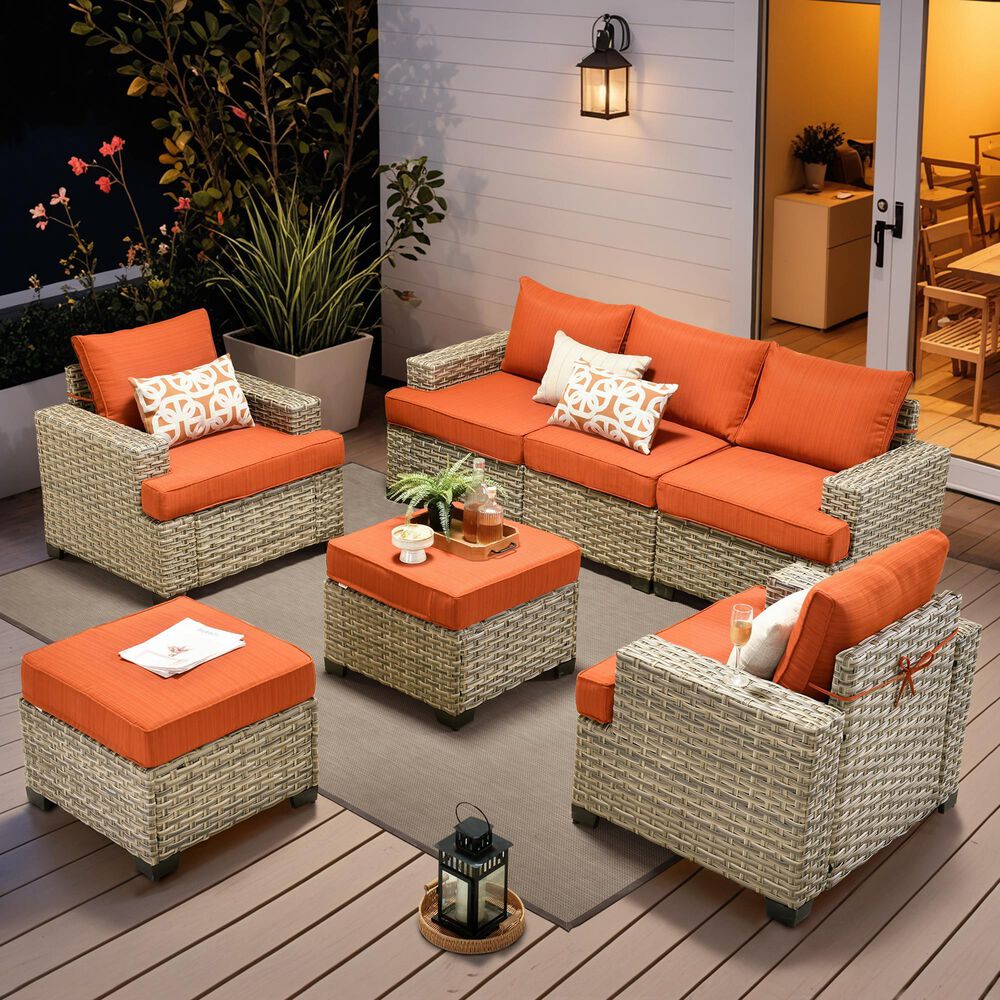 HOMLUX 7-Piece Modular Patio Conversation Set in Orange, , large