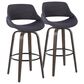 LumiSource Fabrico 30" Swivel Fixed-Height Bar Stool with Charcoal Fabric Upholstery in Black and Glazed Walnut (Set of 2), , large