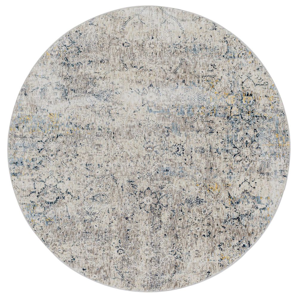 Surya Cardiff CDF-2300 Light Gray, Charcoal, Light Beige, Tan and Dark Blue 6&#39;7&quot; Round Area Rug, , large