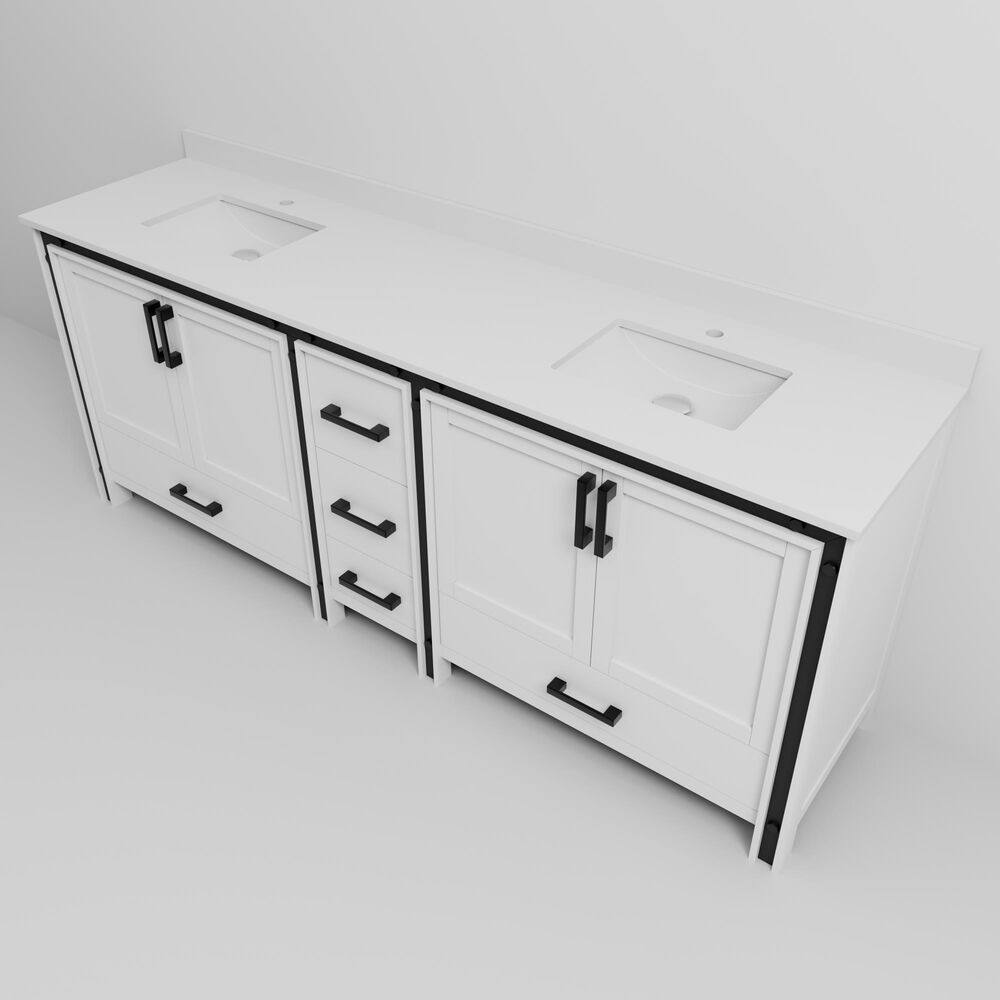 Lexora Home Ziva 84&quot; Double Bathroom Vanity in White with 2 cm White Cultured Marble Top and Rectangular Sinks, , large