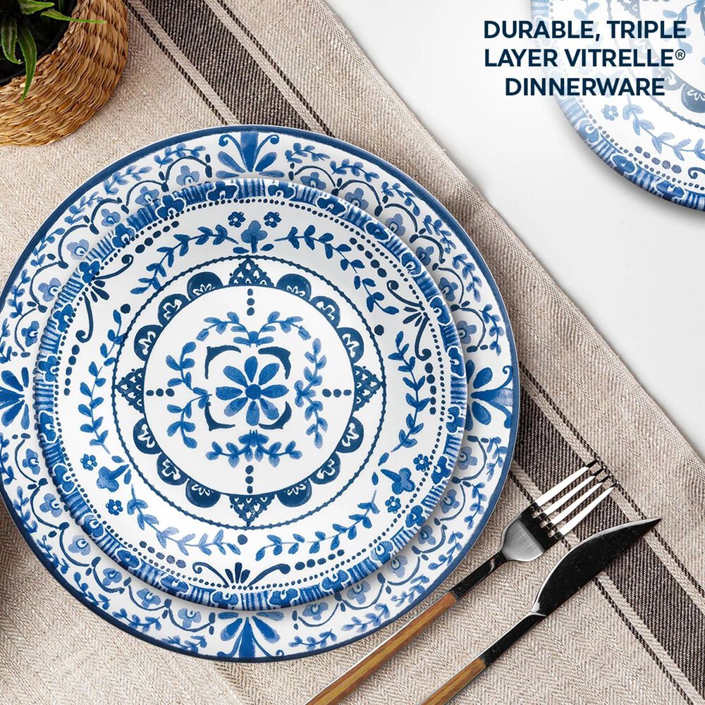 Corelle Portofino 16-Piece Dinnerware Set in White and Blue, , large