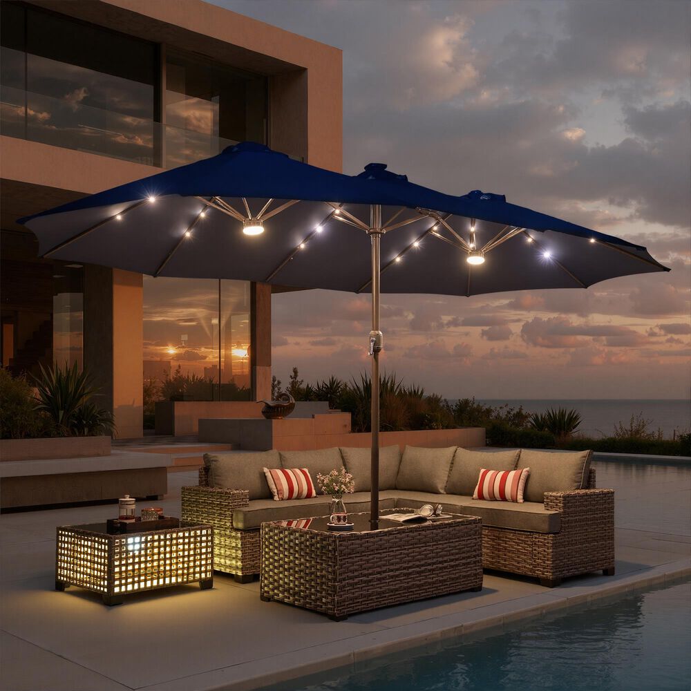 HOMLUX 2-Piece 14.5 ft Patio Umbrella Set in Dark Blue, , large