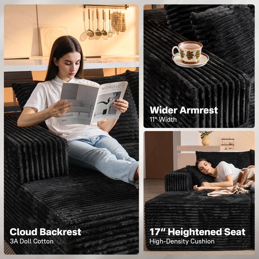 HOMLUX Sectional Sofa, with High Density Foam, Standard Plush Couch in Black, , large