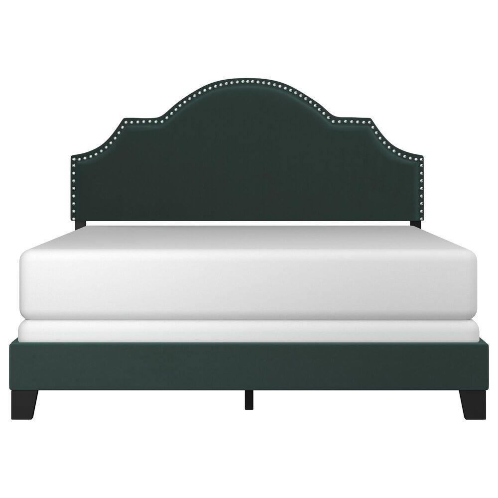 Richlands Furniture Cynthia Queen Panel Bed with Green Upholstery in Black, , large