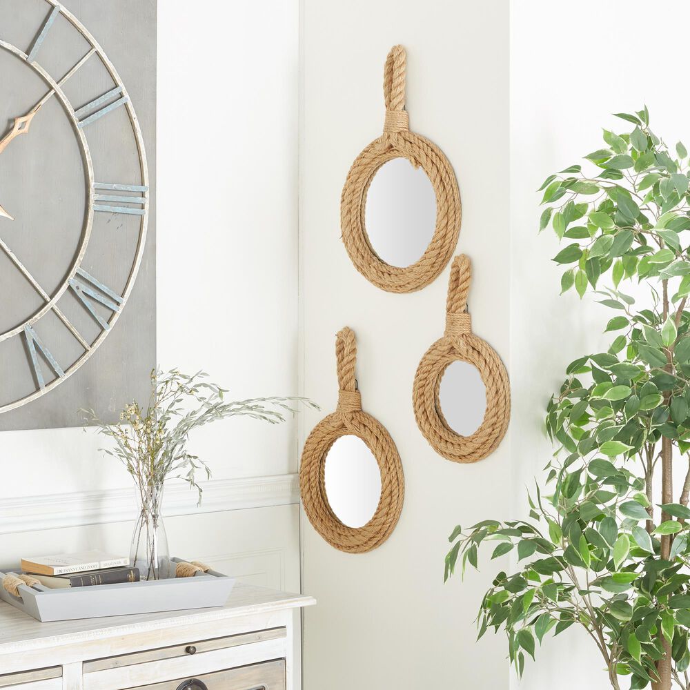 Maple and Jade Rope Wall Mirror in Light Brown &#40;Set of 3&#41;, , large