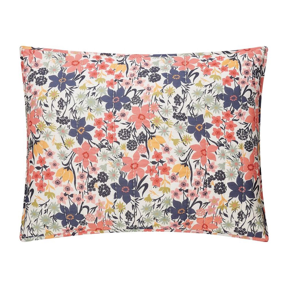 Peking Handicraft Marsh Hens 3-Piece King Floral Quilt Set in Coral, Pink, Green and Navy, , large