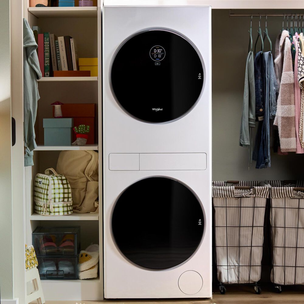 Whirlpool 2.7 Cu. Ft. Washer and 4.3 Cu. Ft. Electric Dryer Stack Laundry in White, , large