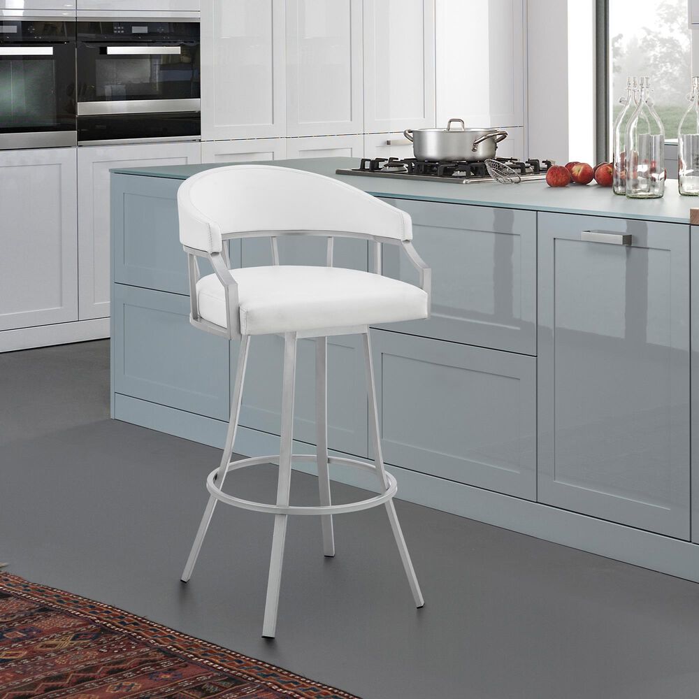 Blue River Valerie 30&quot; Swivel Barstool with White Cushion in Silver, , large