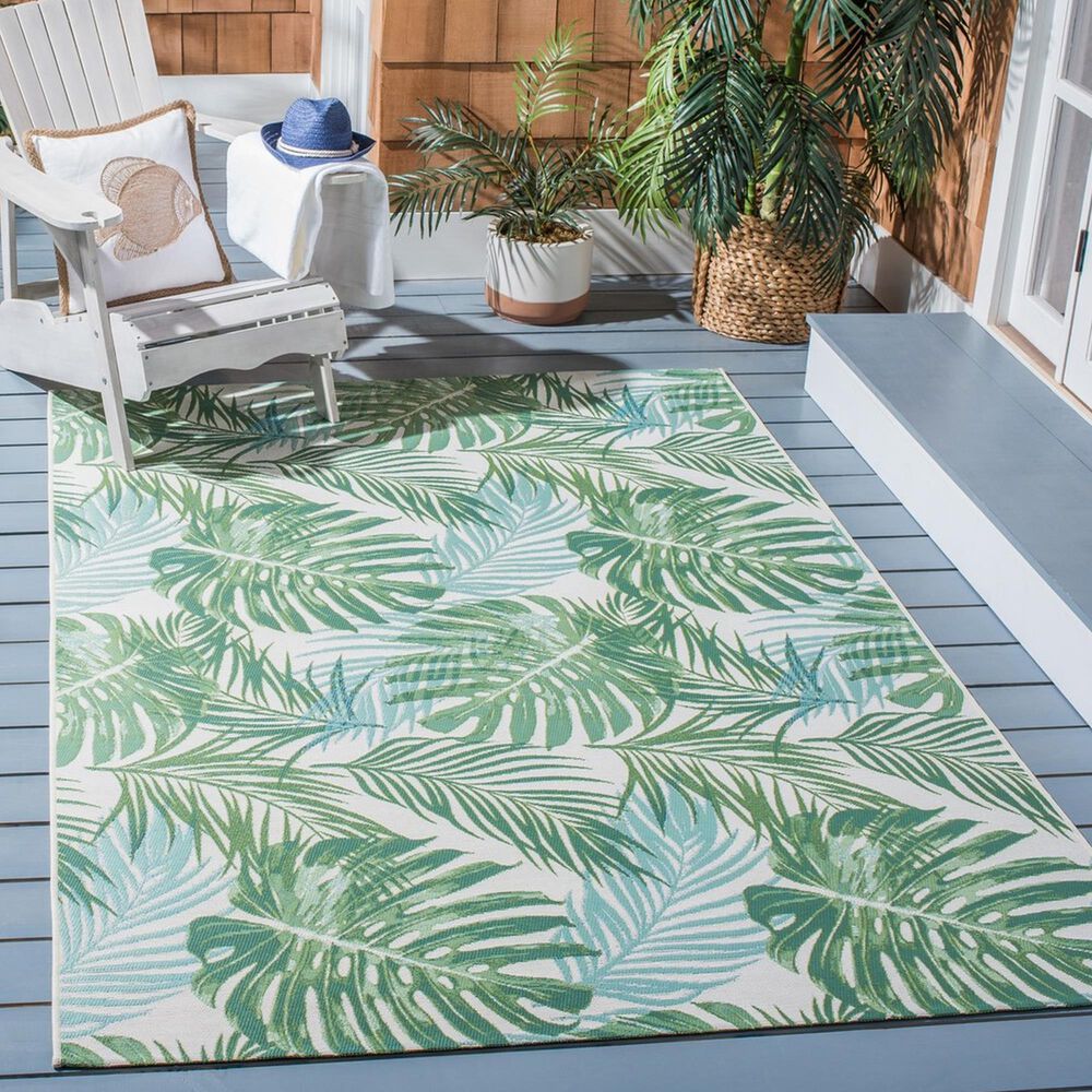 Safavieh Barbados Tropical Botanical BAR592 3&#39;3&quot; x 5&#39; Green and Teal Indoor/Outdoor Area Rug, , large