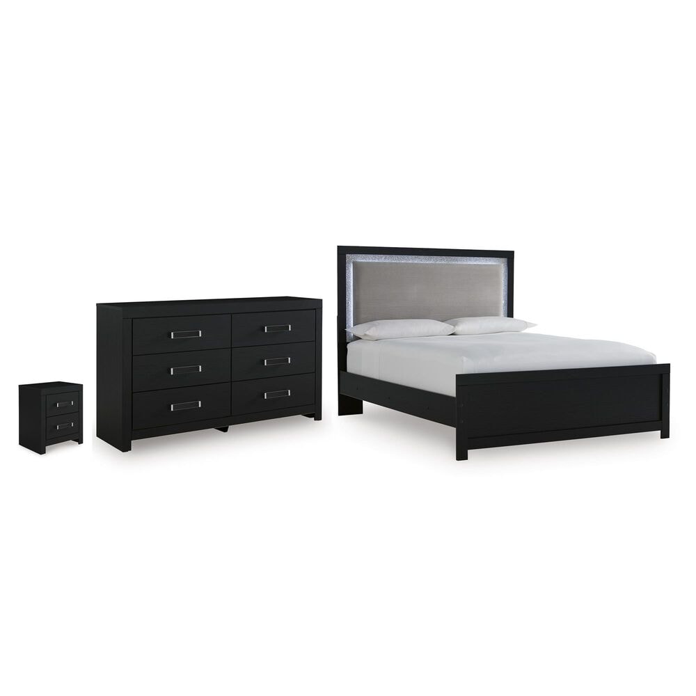 Ashley Maeling Queen LED Panel Bed with Dresser and Nightstand in Matte Black, , large