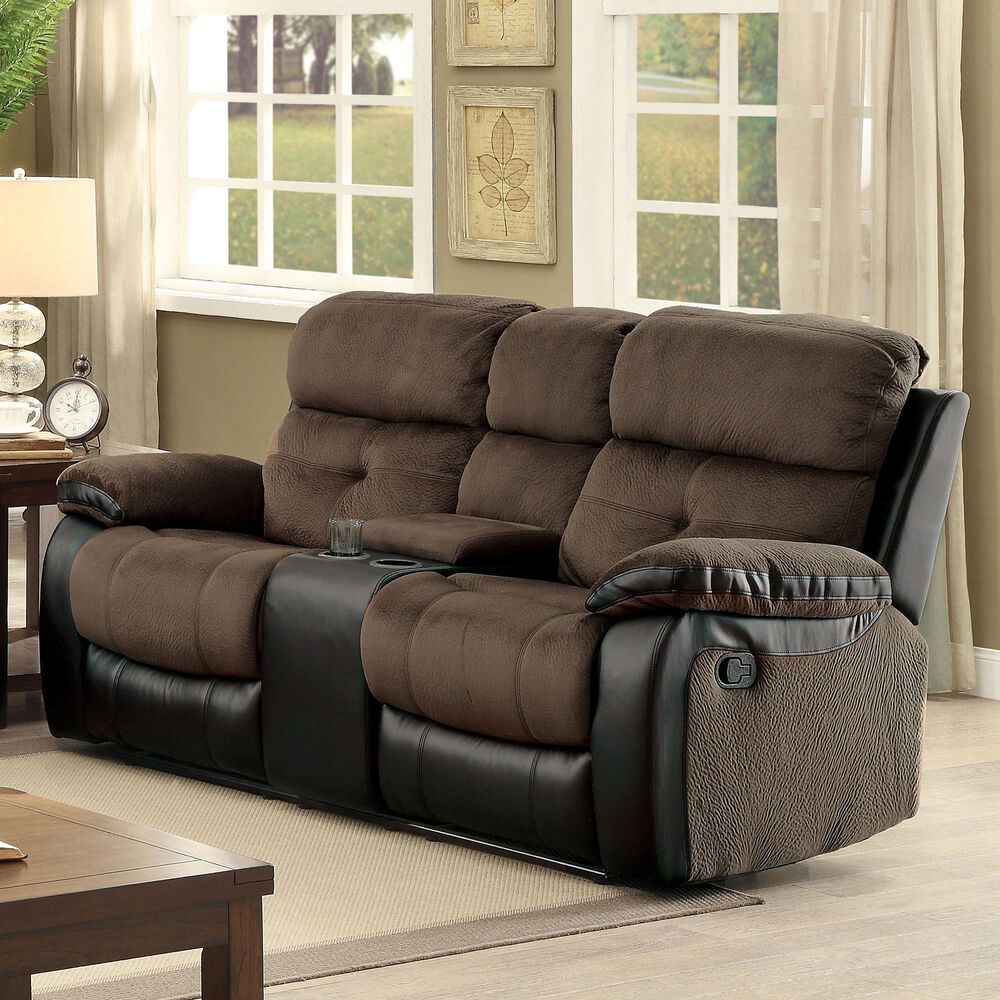 Furniture of America Engel 3-Piece Manual Reclining Living Room Set in Brown and Black, , large