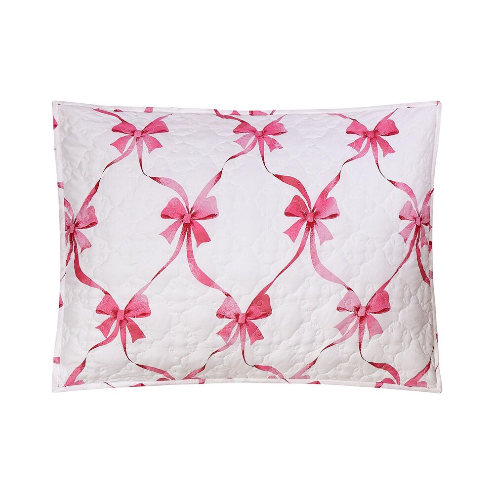 Peking Handicraft Abigail 2-Piece Bow Twin Quilt Set in Pink and White, , large