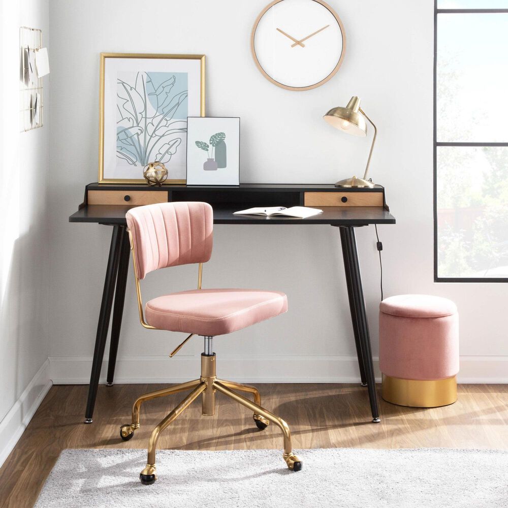 Lumisource Tania Task Chair with Pink Velvet Cushion in Gold, , large