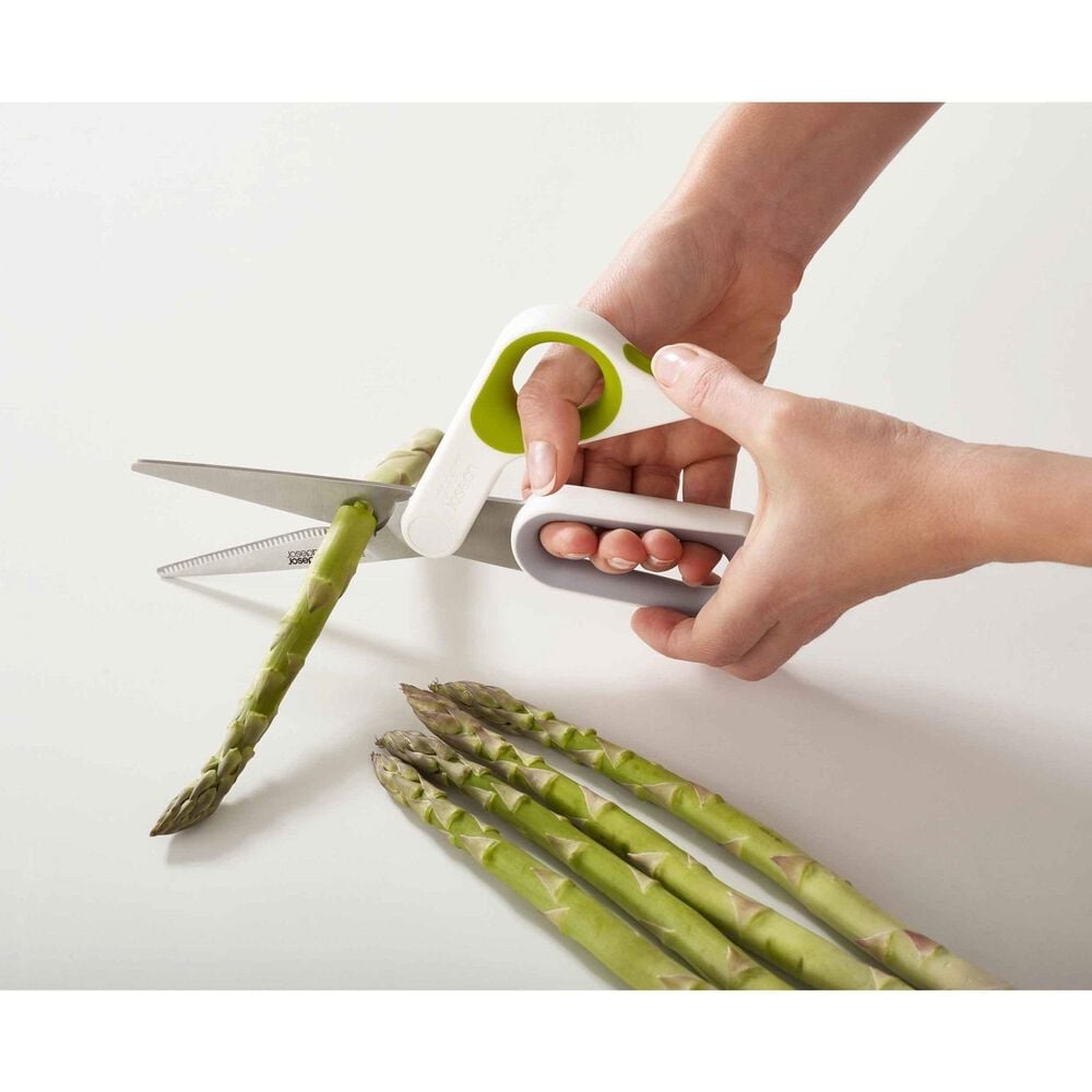 Joseph Joseph PowerGrip Kitchen Scissors with Integrated Thumb Grip in White and Green, , large