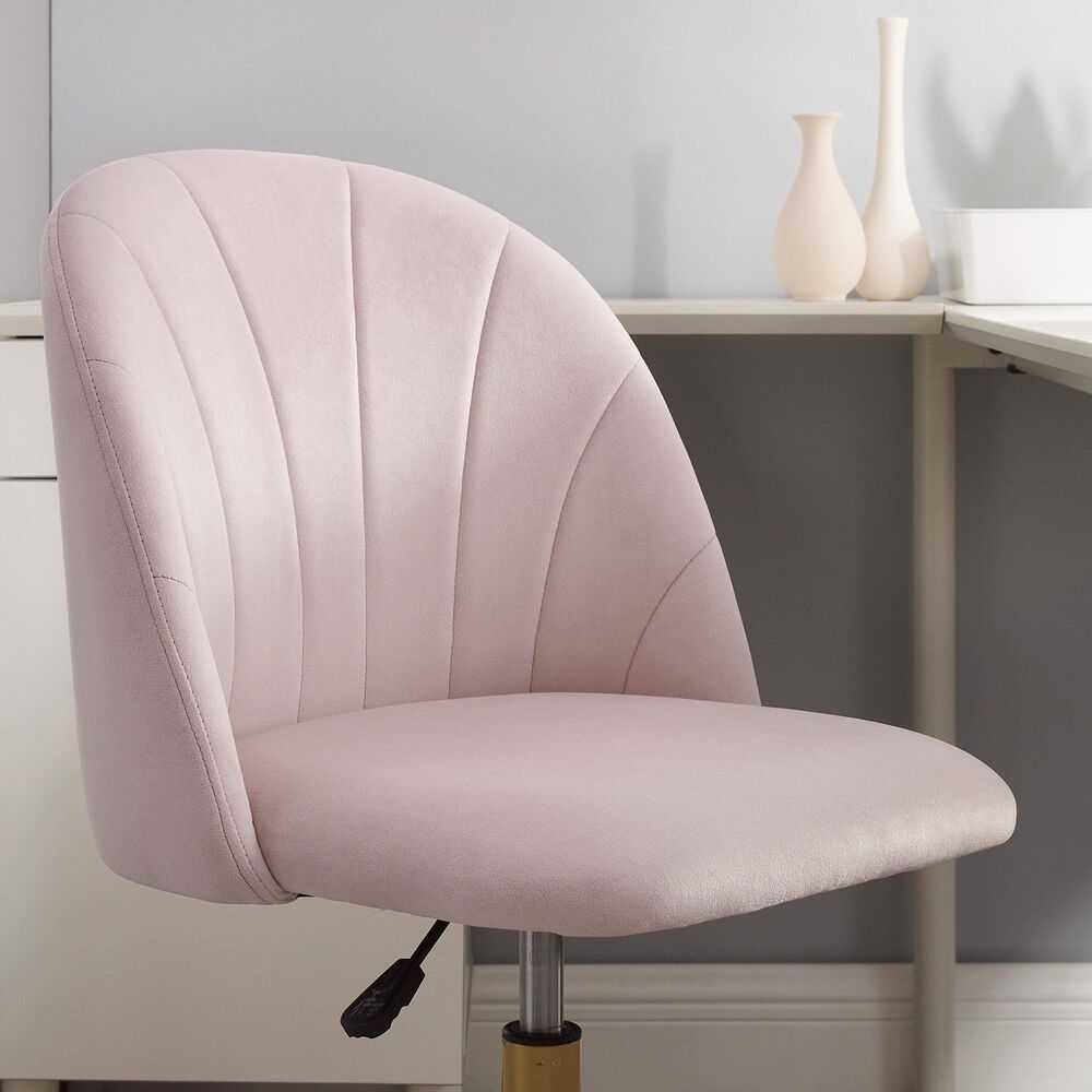 Linon Home Decor Adalynn Swivel Desk Chair with Blush Pink Cushion in Gold, , large