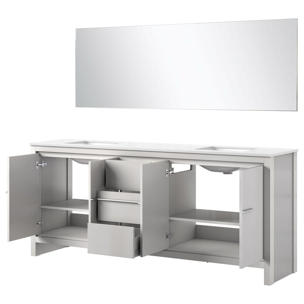 Lexora Home Lafarre 80&quot; Double Bathroom Vanity in Rustic Acacia with 2 cm White Cultured Marble Top, Rectangular Sinks and 70&quot; Mirror, , large