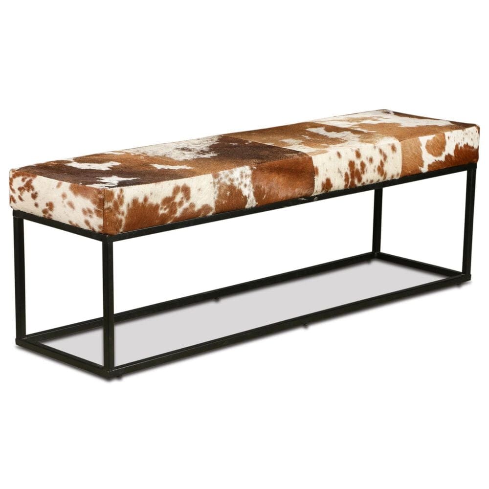 Home Trends & Design New York 54" Bench in Powder Coated Black and Cowhide Leather, , large