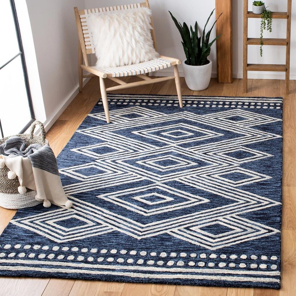 Safavieh Micro-Loop MLP156N 3&#39; x 5&#39; Navy and Ivory Area Rug, , large