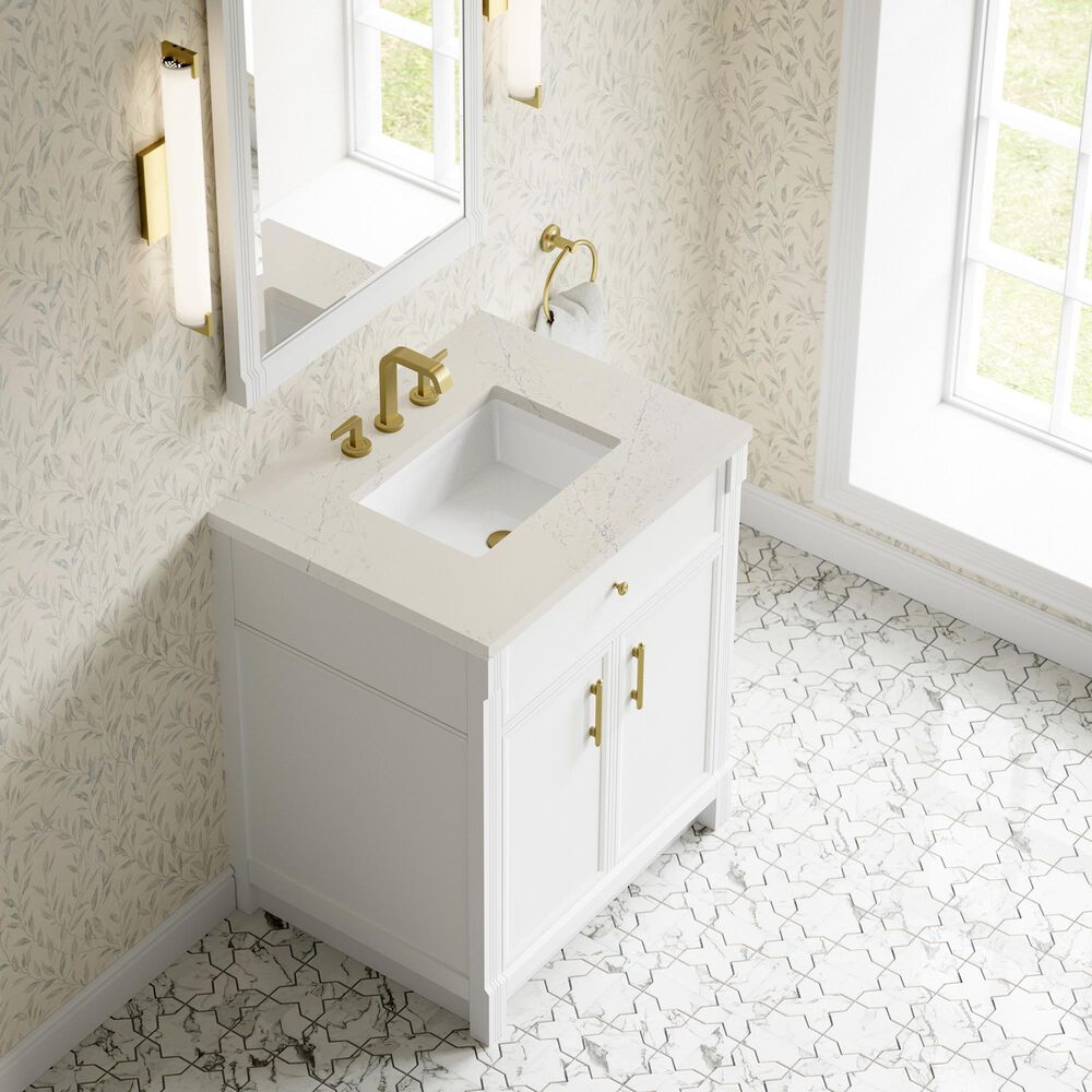 James Martin Bellshire 30" Single Bathroom Vanity in Bright White with 3 cm Siberian Silestone Top and Rectangular Sink, , large