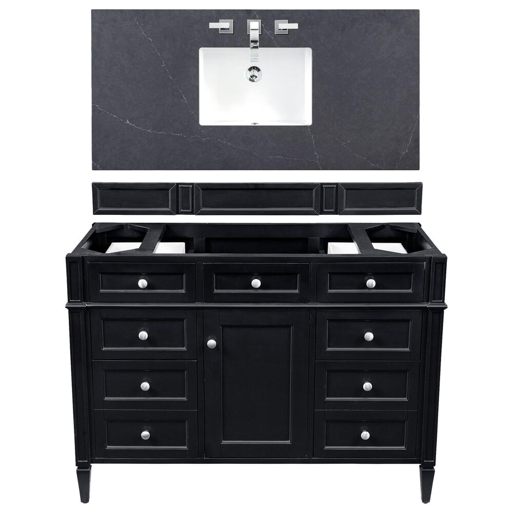 James Martin Vanities Brittany 48" Single Bathroom Vanity in Black Onyx with 3 cm Charcoal Soapstone Quartz Top and Rectangle Sink, , large