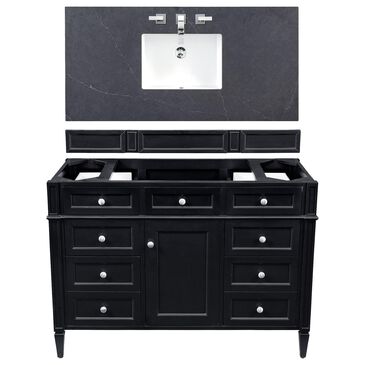 James Martin Vanities Brittany 48" Single Bathroom Vanity in Black Onyx with 3 cm Charcoal Soapstone Quartz Top and Rectangle Sink, , large