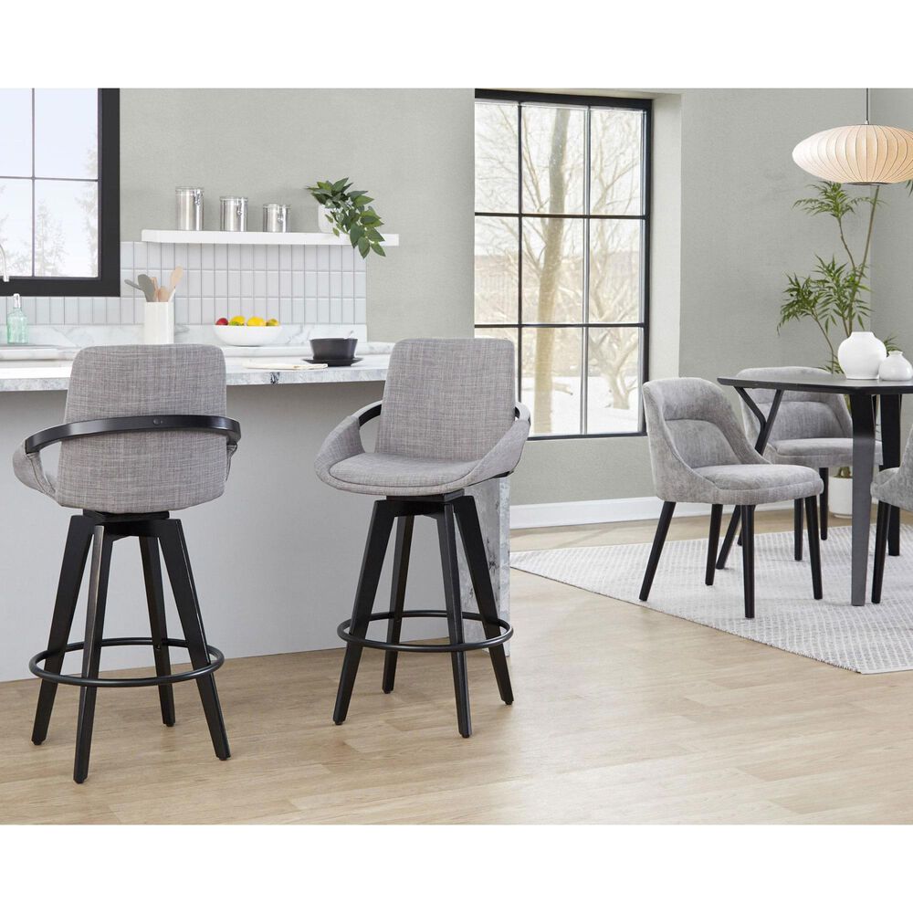 LumiSource Cosmo 26" Swivel Counter Stool with Grey Upholstery in Black (Set of 2), , large