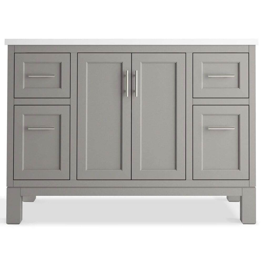 Kohler Quo 48&quot; Single Bathroom Vanity in Mohair Grey with 3 cm Pure White Quartz Top and Oval Sink, , large
