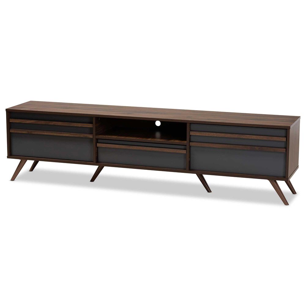 Baxton Studio Naoki 70&quot; TV Stand in Grey and Walnut, , large