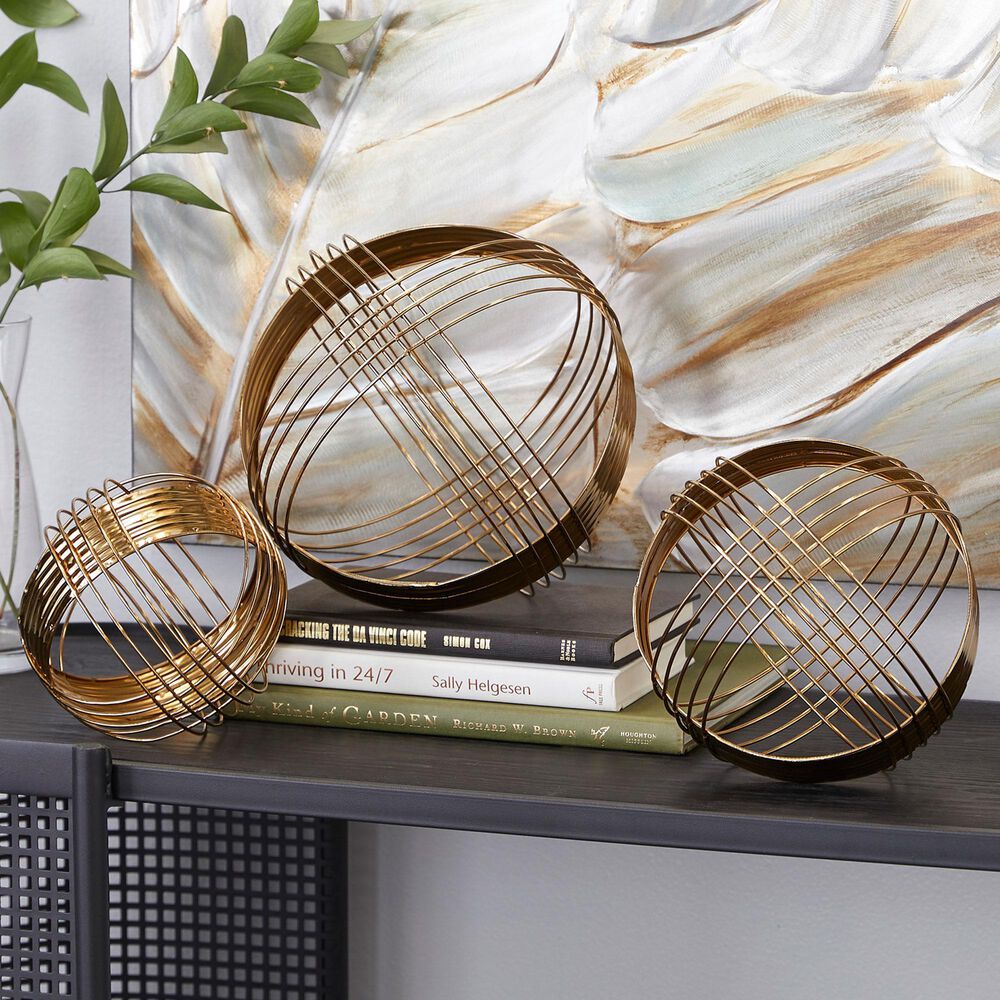 CosmoLiving by Cosmopolitan Contemporary Metal Sculptures in Gold &#40;Set of 3&#41;, , large