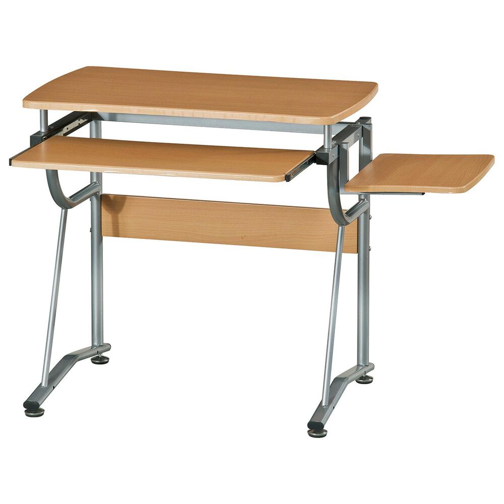 Rta Products Llc Compact Computer Desk with Side Shelf and Keyboard Panel in Cherry and Silver, , large