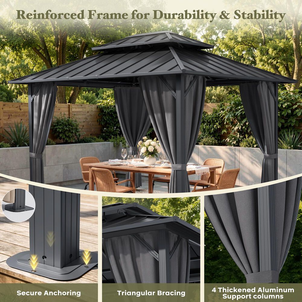 HOMLUX 10' x 12' Patio Hardtop Gazebo with Aluminum Posts in Dark Gray, , large